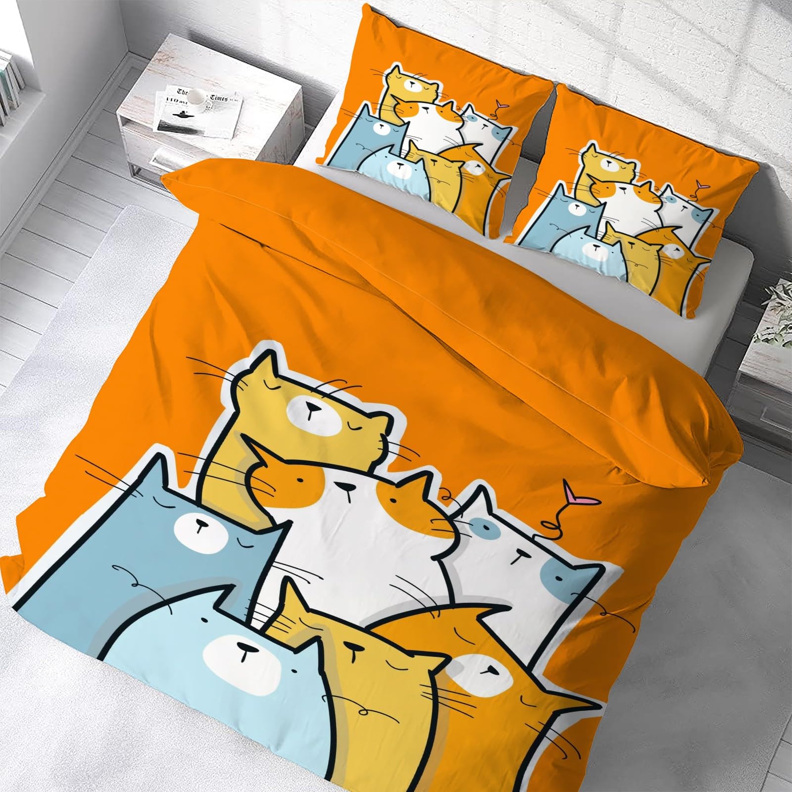 Housse de couette 220x240 chaton avec fermeture éclair anti-glisse
