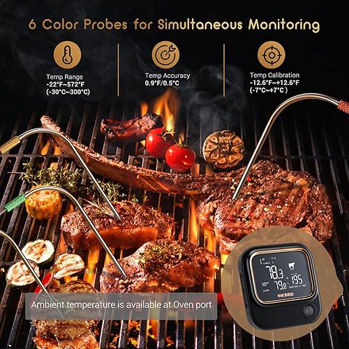 Miniatura 4 de INKBIRD Termómetro de carne WiFi y Bluetooth 5.1 de 5 GHz/2.4 GHz, 6 sondas, WiFi para ahumar, asar a la parrilla, sonda de carne inalámbrica para