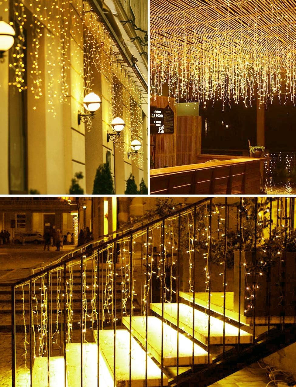 Quntis Erweiterbar 144 LED 4m×0,6m Lichtervorhang Eisregen Außen, IP44 Lichterkettenvorhang Warmweiß, Weihnachtsdeko Innen Fenster, Eiszapfen Regenlichterkette, Weihnachtsbeleuchtung Balkon Terrase