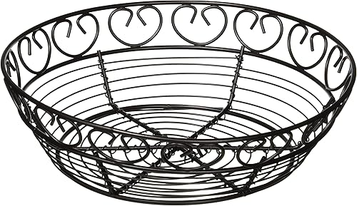 Winco WBKG-8R - Cesta de frutas de alambre alto, redonda de 8 pulgadas x 2.25 pulgadas, color negro, mediana