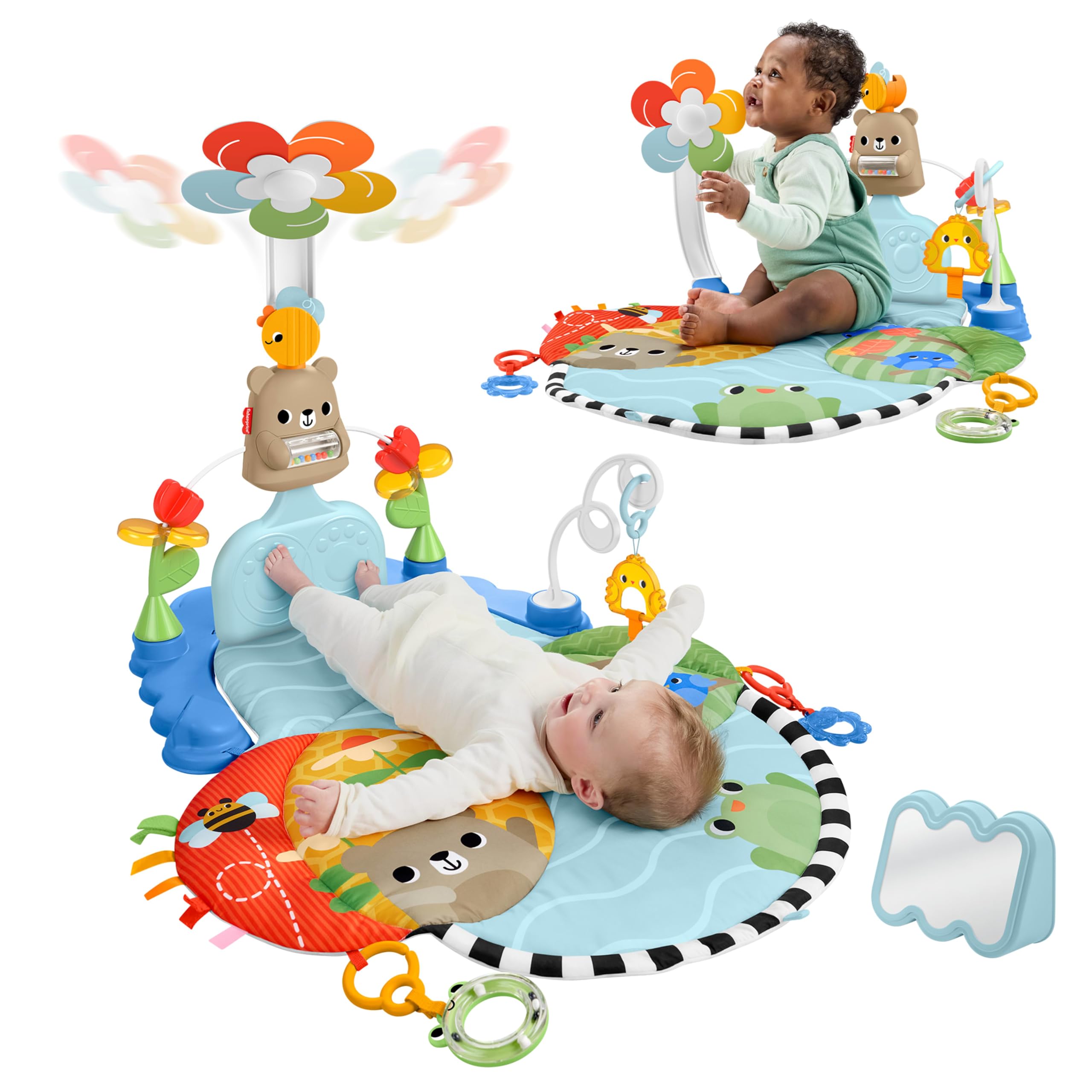 Fisher-Price Spieldecke für Babys 3-in-1 Kick & Sway sensorisches Aktivitätsspielzeug für die spielerische Entwicklung von Neugeborenen ab 0 Monaten, JMT98