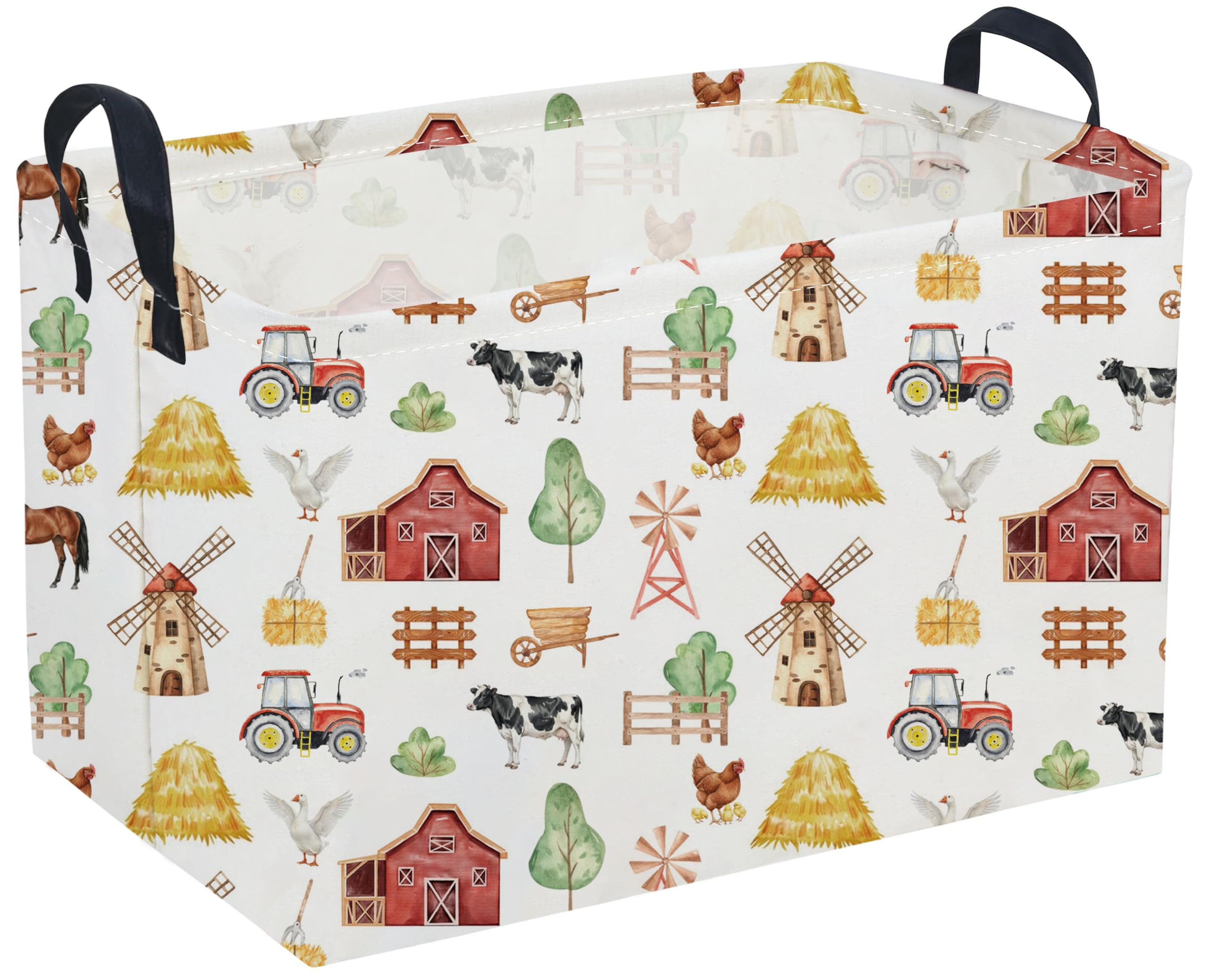 Sanjiaofeng Rectangular Cute Farm Basket,Farms Animals Baby Storage Basket,Kids Baskets Empty with Handles,Foldable Clothing Organizer,Gift Baskets,Nursery Hamper(Animal Farm)