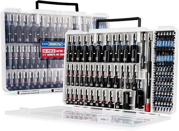 80-Piece Premium Magnetic Impact Nut Driver Set Metric & SAE with Socket Adapters, Bit Holder, Wing Nut Driver, Universal Sockets, Quick Release Extension, Power Bits