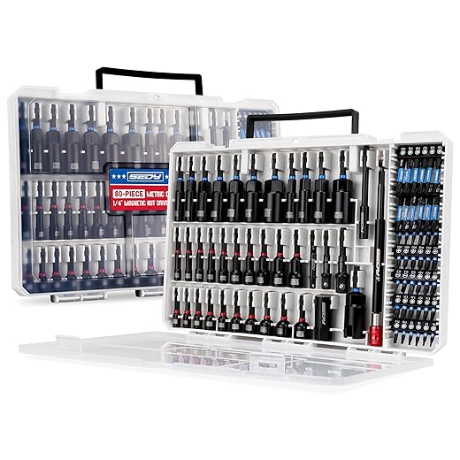 80-Piece Premium Magnetic Impact Nut Driver Set Metric & SAE with Socket Adapters, Bit Holder, Wing Nut Driver, Universal Sockets, Quick Release Extension, Power Bits
