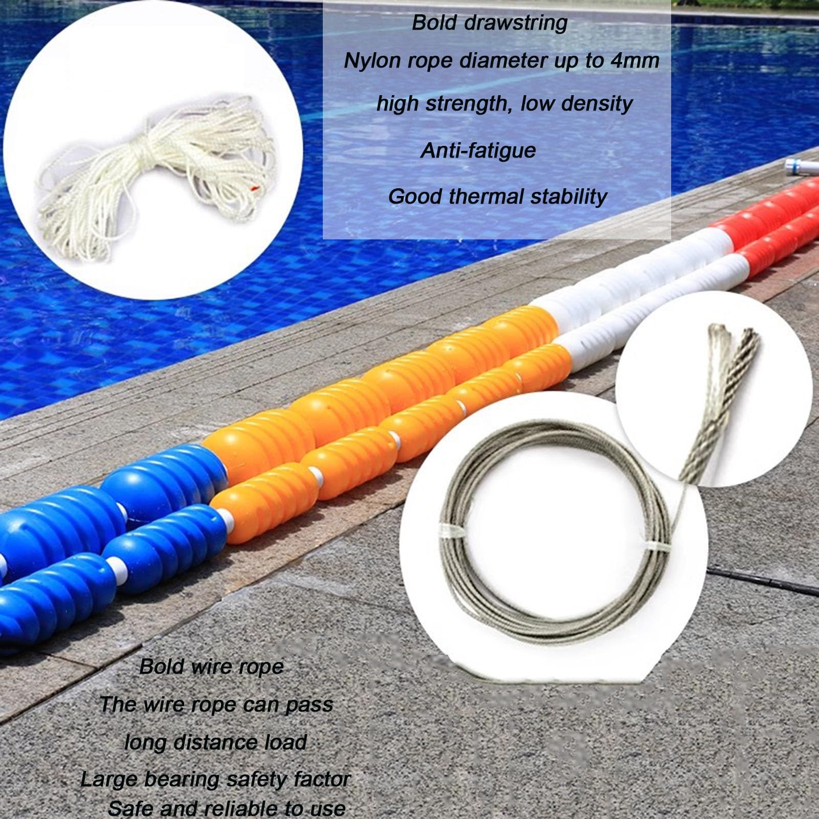 Flotadores de Cuerda, Divisor de Cuerda de Seguridad para Piscinas, Kits de Cuerdas para flotadores en Espiral para Entrenamiento de natación, 8 Boyas/m Valla de Seguridad para bajío