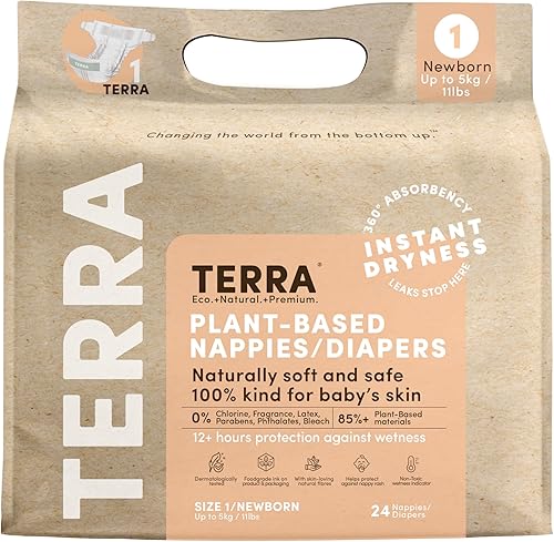 Terra Pañales para reciĂ©n nacidos talla 1 85% pañales a base de plantas, ultra suaves y libres de quĂmicos para pieles sensibles, absorciĂłn superior Terra Pañales para reciĂ©n nacidos talla 1 85% pañales a base de plantas, ultra suaves y libres de quĂmicos para pieles sensibles, absorciĂłn superior