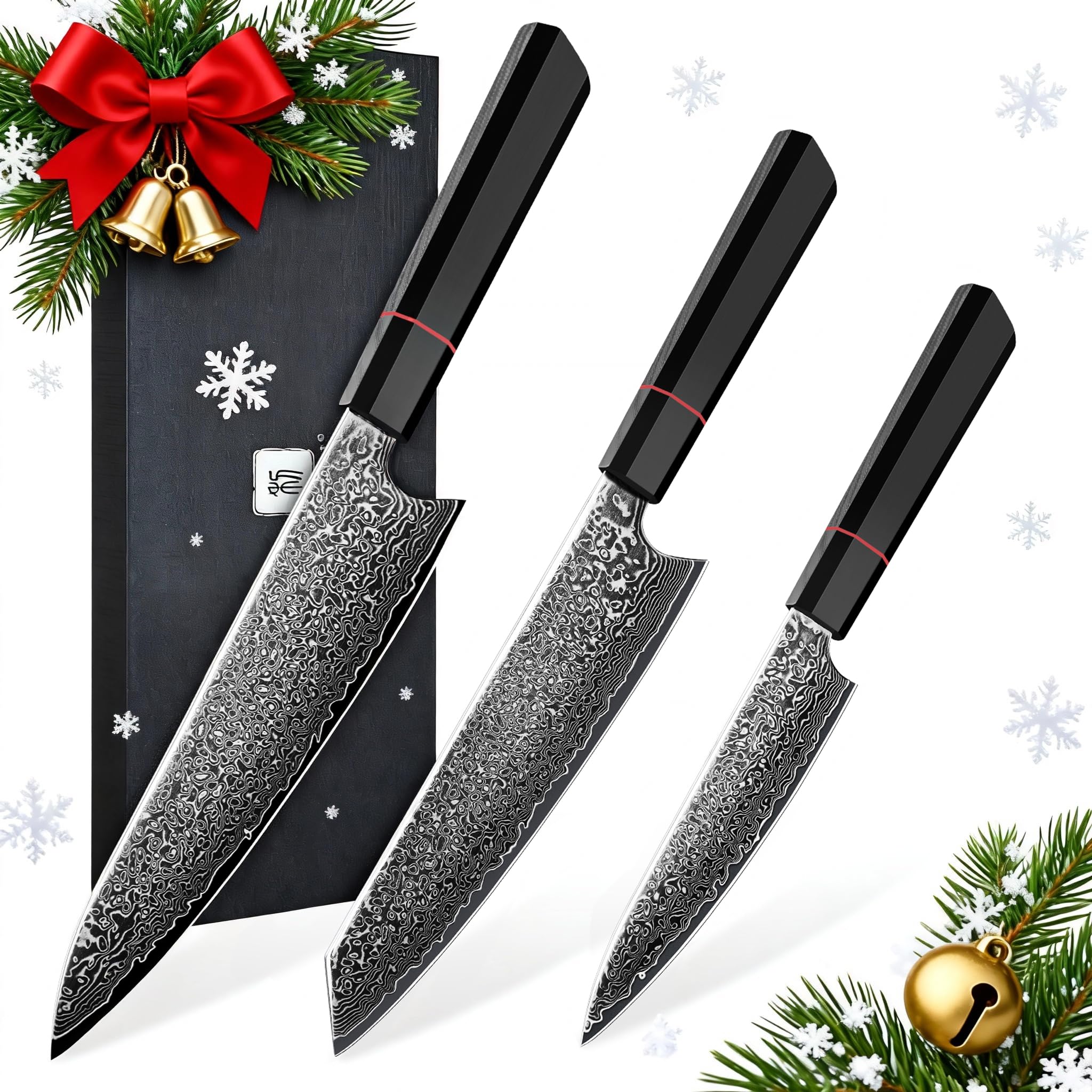 Amazon.com: TIVOLI Damascus Knife Set 3PCS, Japanese Kitchen Knife