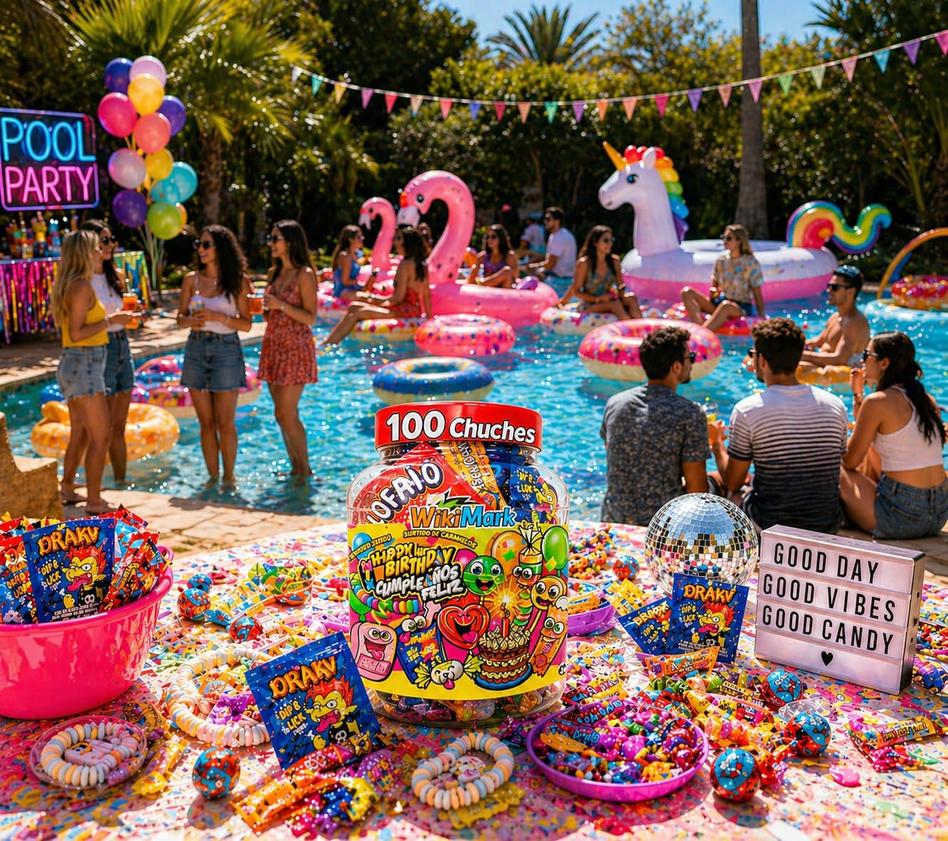 Bote 100 Chuches Surtidas para Cumpleaños y Piñatas | Caramelos Variados Infantiles | Golosinas para Fiestas, Candy Bar y Bolsas de Regalo | Mix Dulces Sin Gluten y Sin Leche