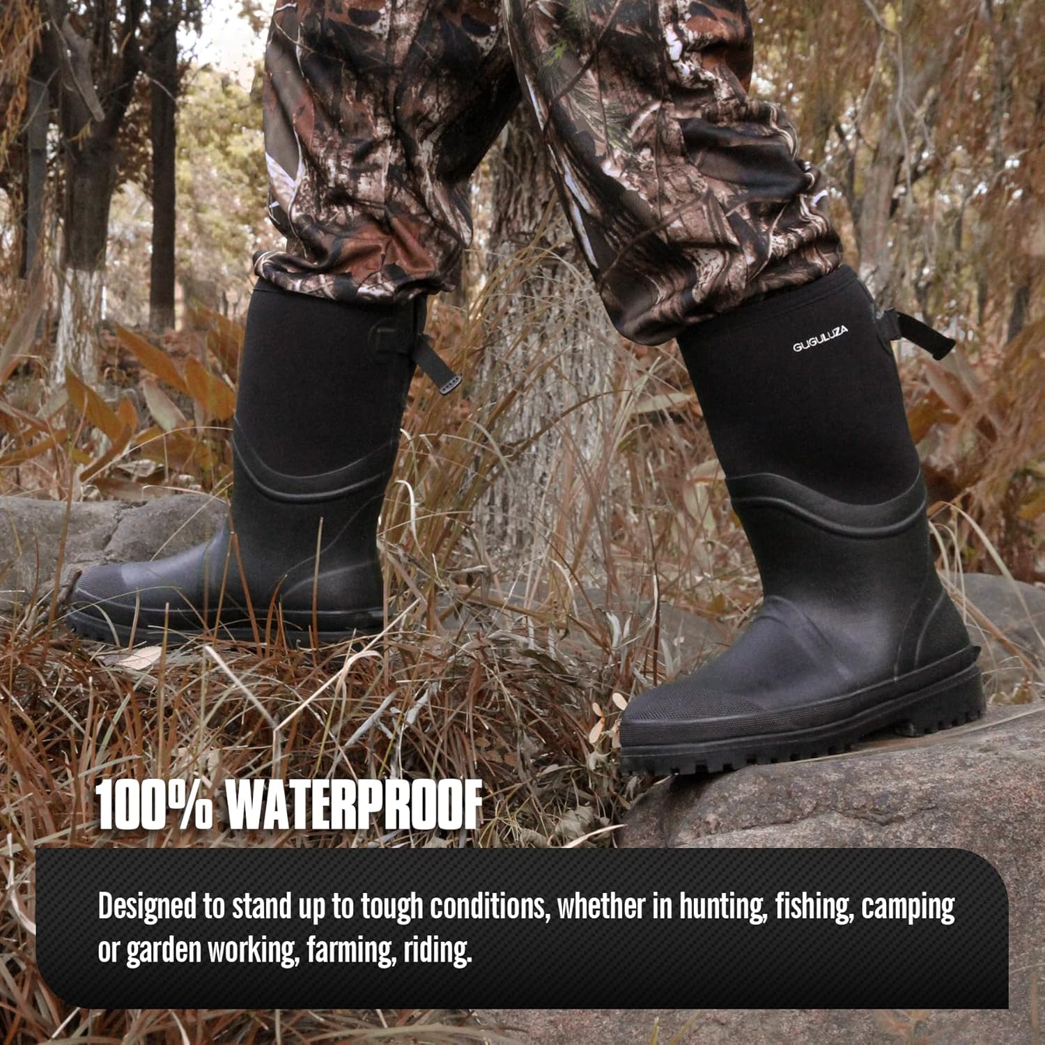 GUGULUZA Hunting Rubber Boots, Waterproof Hunting Boots with 6 mm Neoprene for Men, Insulated Rain Boots for Outdoors