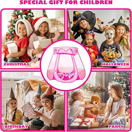 Miniatura 6 de Tienda de campaña de princesa para niños con 50 bolas, juguetes para niñas de 1, 2, 3 años, regalo de cumpleaños con luz de estrella, hoyos de bolas
