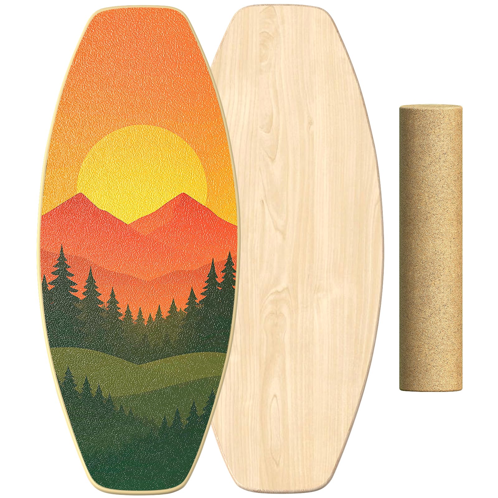 Healfith Balance Board Erwachsene,Gleichgewichtstraining - Balance Board Holz,Oberflächenbehandlung gegen Rutschen inklusive Rolle,inkl. Rolle, Halbkugel und Balance Ball