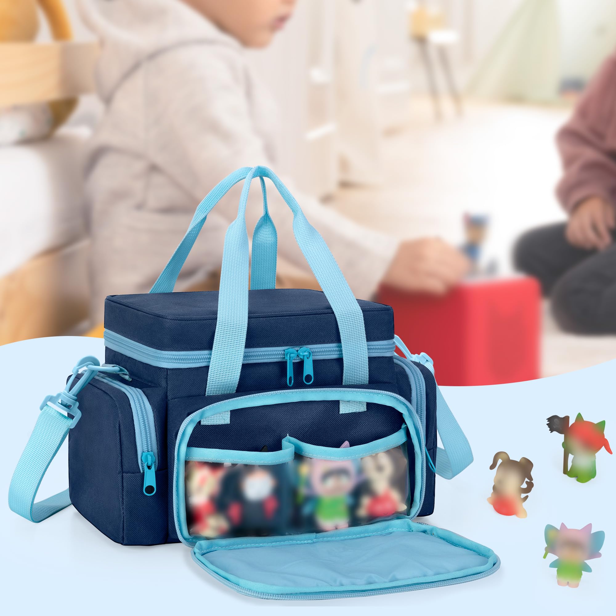 LoDrid Tragetasche kompatibel mit Toniebox 1/2, Aufbewahrungstasche Organizer für Audio-Player-Set und Zubehör mit Griff und Schultergurt, Blau, nur Tasche (patentiertes Design)