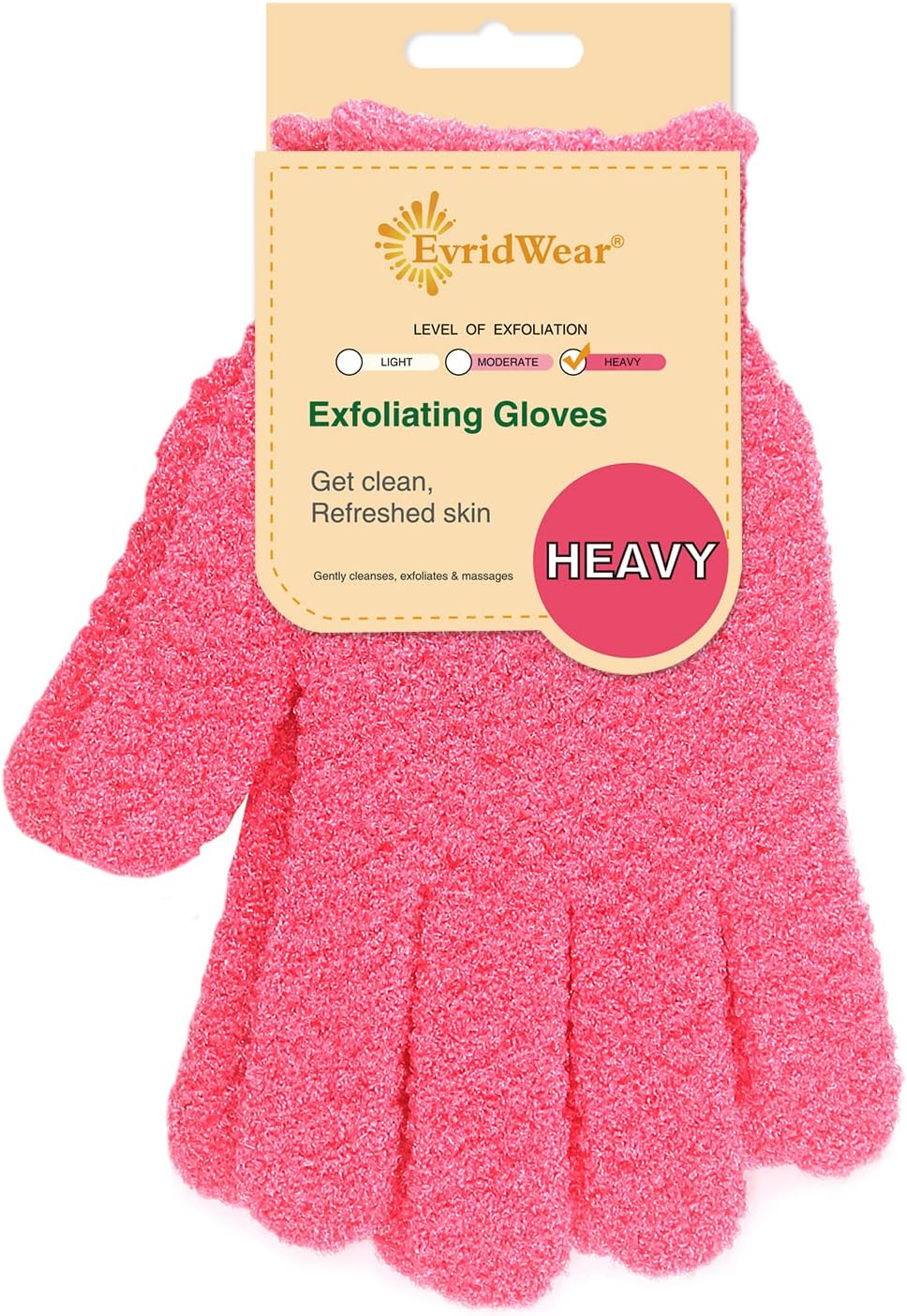 Evridwear Exfoliating Glove Shower Gloves Exfoliate Dead Skin for Dry Sensitive Skin No Irritation with Hanging Loop (Hot Pink Deep Exfoliation)