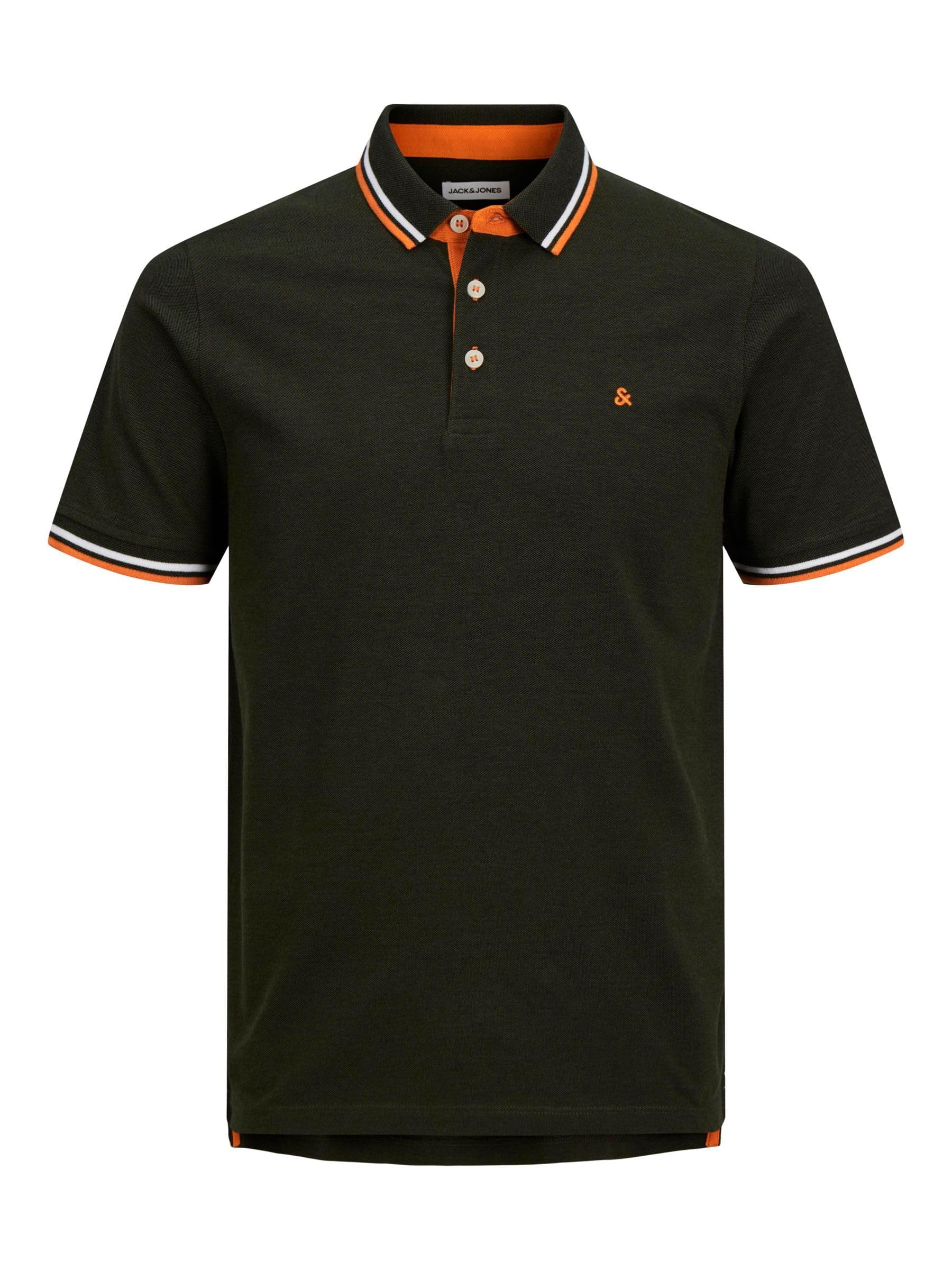 JACK & JONES Mens Jjepaulos Noos Pls Polo Shirt, Dark Green - White - Orange, 4XL UK