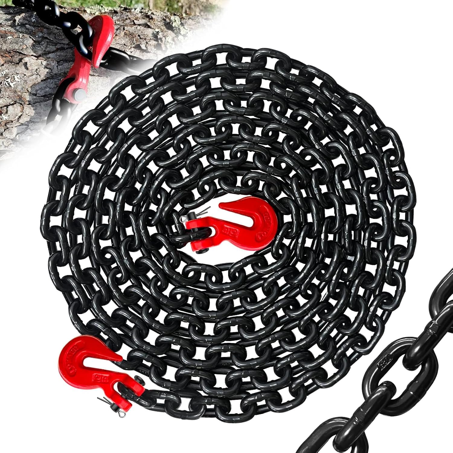 Cadena de 5/16 pulgadas, cadenas de seguridad para remolque de 25 pies con ganchos de agarre de horquilla, factor de seguridad 4:1, carga de trabajo segura de 4 libras, cadena resistente para