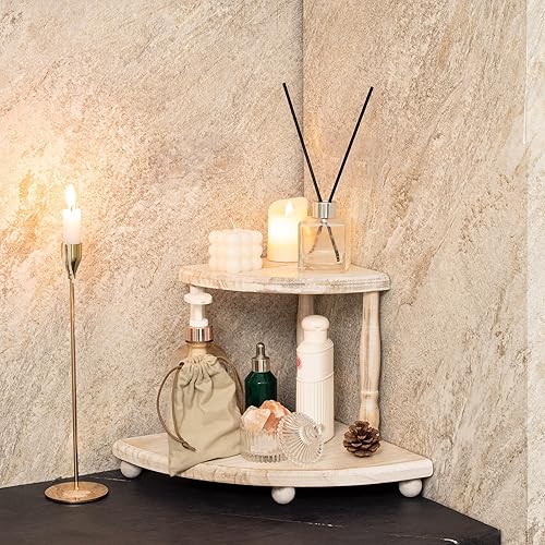 Miniatura 6 de VIVIRBIEN Estante esquinero de madera de 2 niveles, decoración de granja, bandeja escalonada, soporte de bandeja para decoración de cocina para