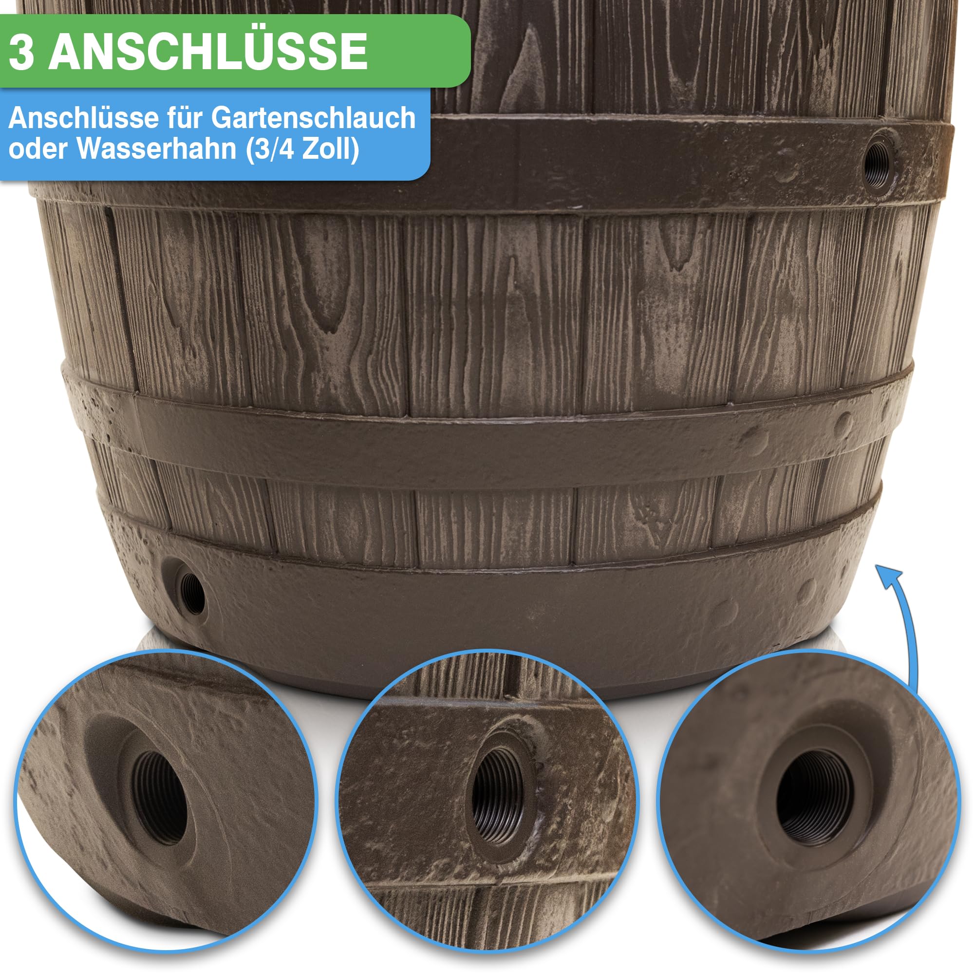 YourCasa Regentonne 250 Liter [Barrel] mit windsicherem Deckel - Regenfass Frostsicher aus Kunststoff in Holzoptik - Regenwassertonne - Regenwassertank Garten - Holz Weinfass Wasserfass Holzfass
