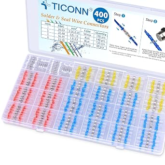 TICONN 400 Pcs Solder Seal Wire Connectors, Heat Shrink Butt Connectors, Waterproof and Insulated Electrical Wire Terminals, Butt Splice 400PCS
