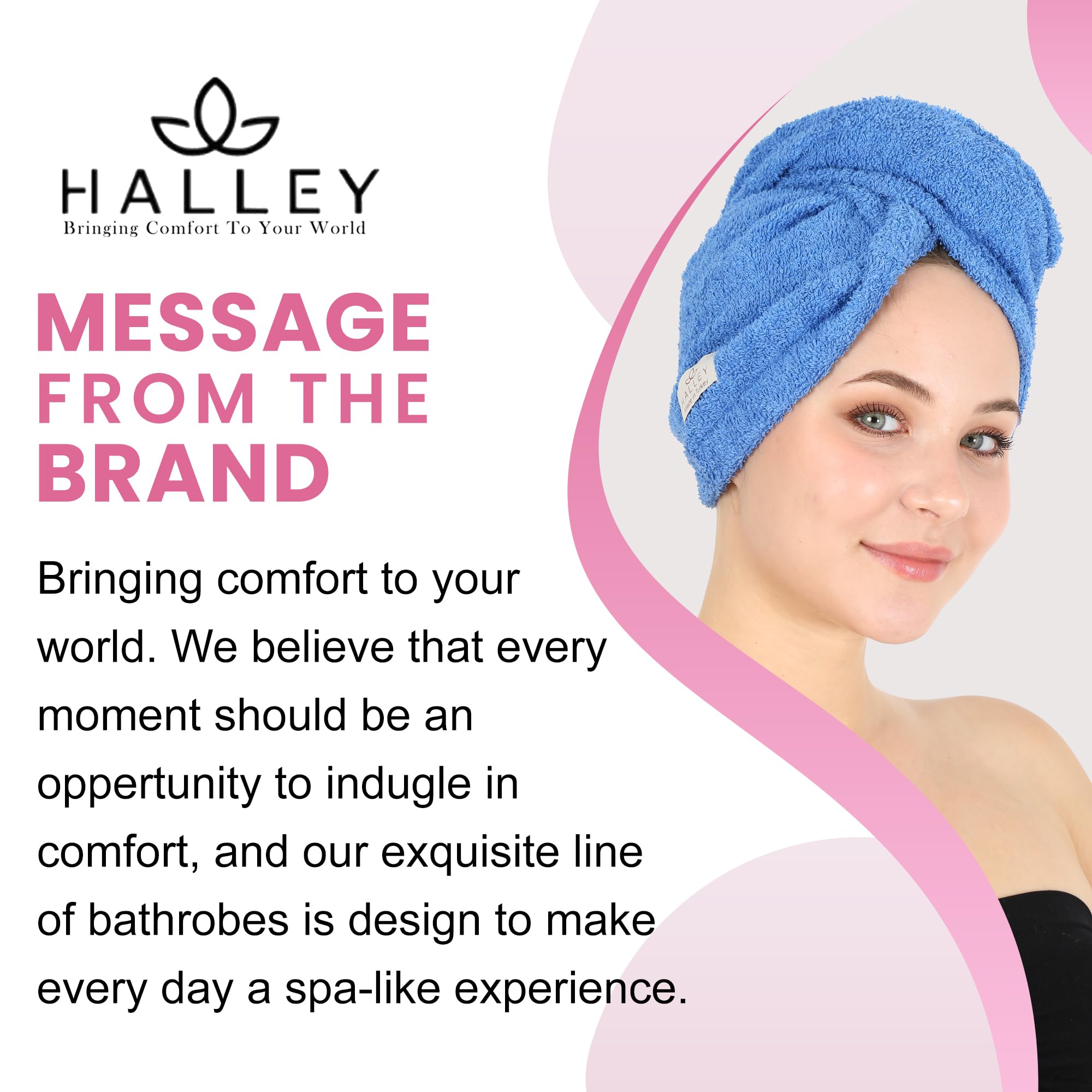 HALLEY Toalla de algodón para el cabello, 3 paquetes, súper absorbente, antiencrespamiento, de secado rápido, para cabello rizado, largo y grueso, turbantes para cabello húmedo con botón, toalla para