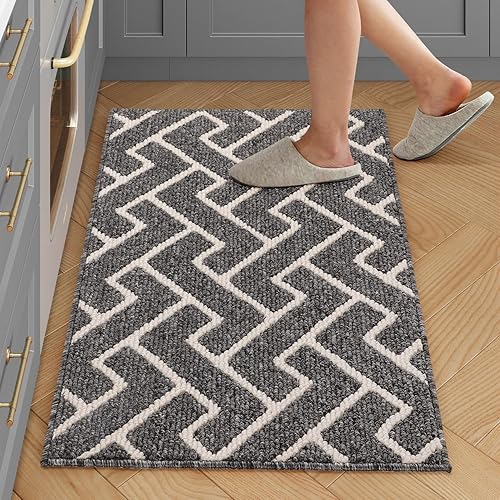 Miniatura 78 de hicorfe Juego de alfombras y tapetes de cocina, alfombra antideslizante de polipropileno súper absorbente, tapete suave y cómodo, lavable para Negro