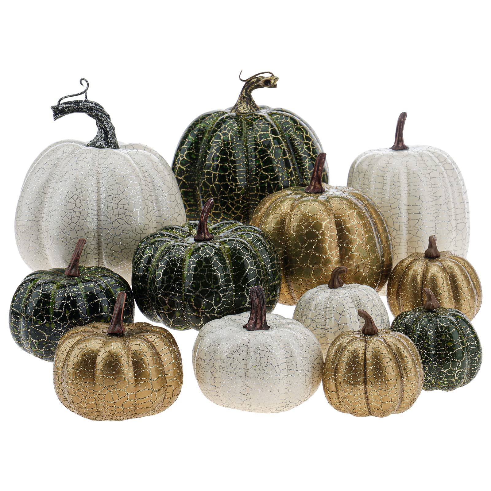 Funzhan 12 PCS Assorted Size Artificial Pumpkins Thanksgiving Realistic Foam Pumpkins Fall Harvest Decoration for Halloween Home Kitchen Table Party Supplies