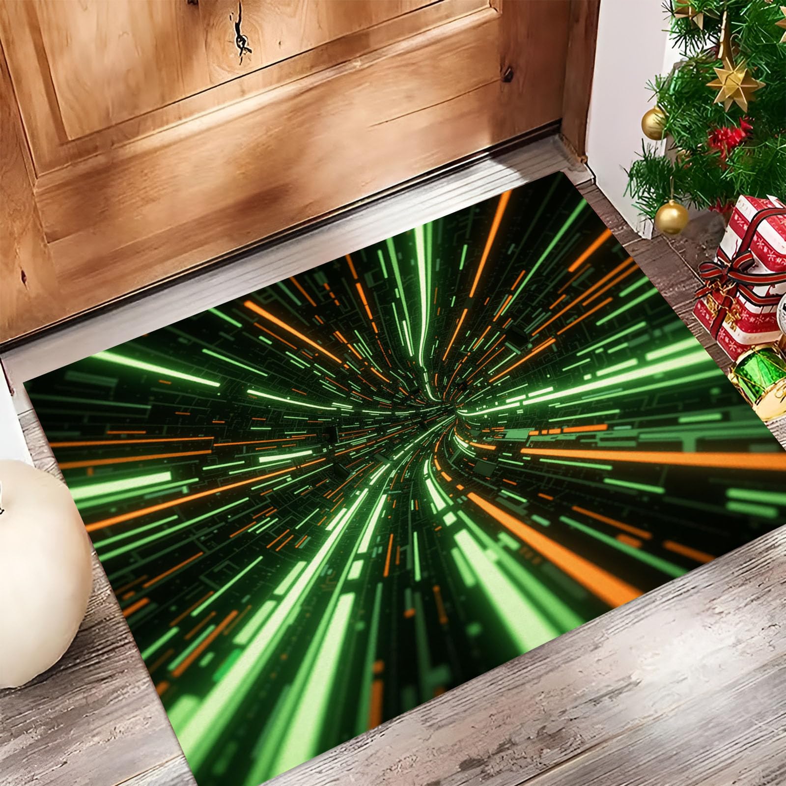 Tapis souples lavables rayures punk vert foncé 50x80cm pour entrée moderne
