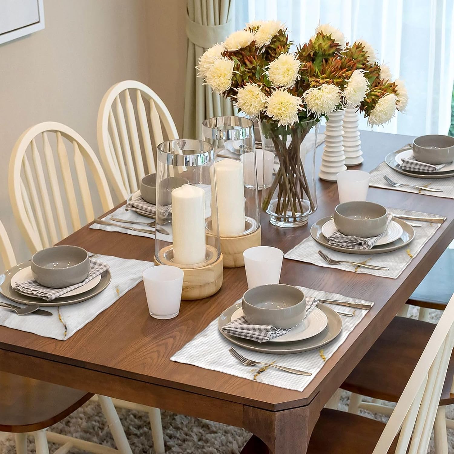 Fiokroo Marble with Golden Line Texture Placemats Set of 6 Table Mats Table Tableware Place Mats with Non-Slip Heat-Resistant Washable for Dining Home Kitchen Party Indoor