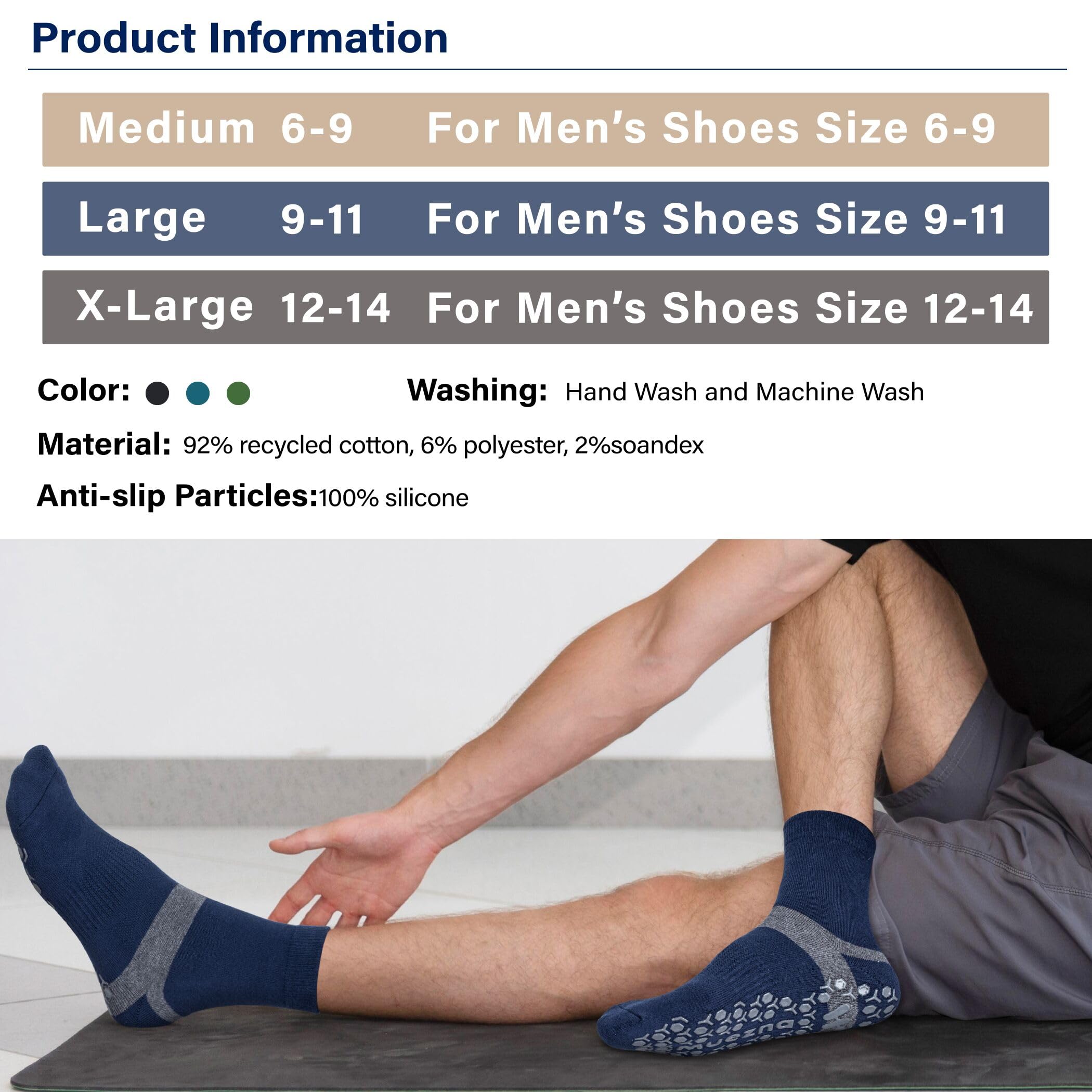 Muezna Herren Anti-Rutsch- Socken, Ideal für solche Sportarten, Yoga, Fitness Pilates Kampfkunst Tanz Gymnastik .Größen von 38 bis 43, atmende Baumwolle, Yoga Socken