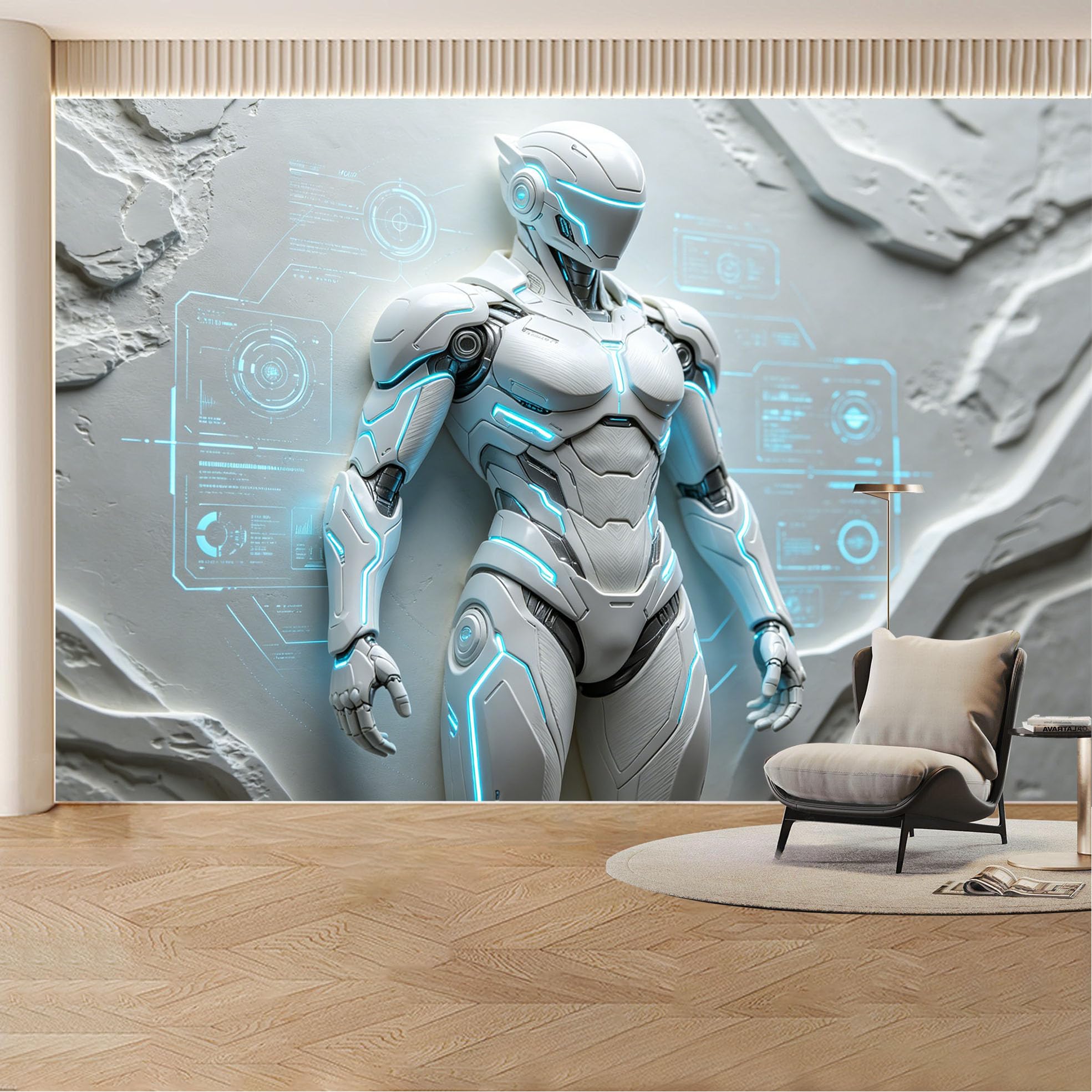 Custom Wall Mural Wallpaper Futuristic Robot Sci Fi Landscape Modern 3D Effect Wall Decor Minimalist Technology Style Removable SelfAdhesive Large Photo for Living Room， Bedroom， Office