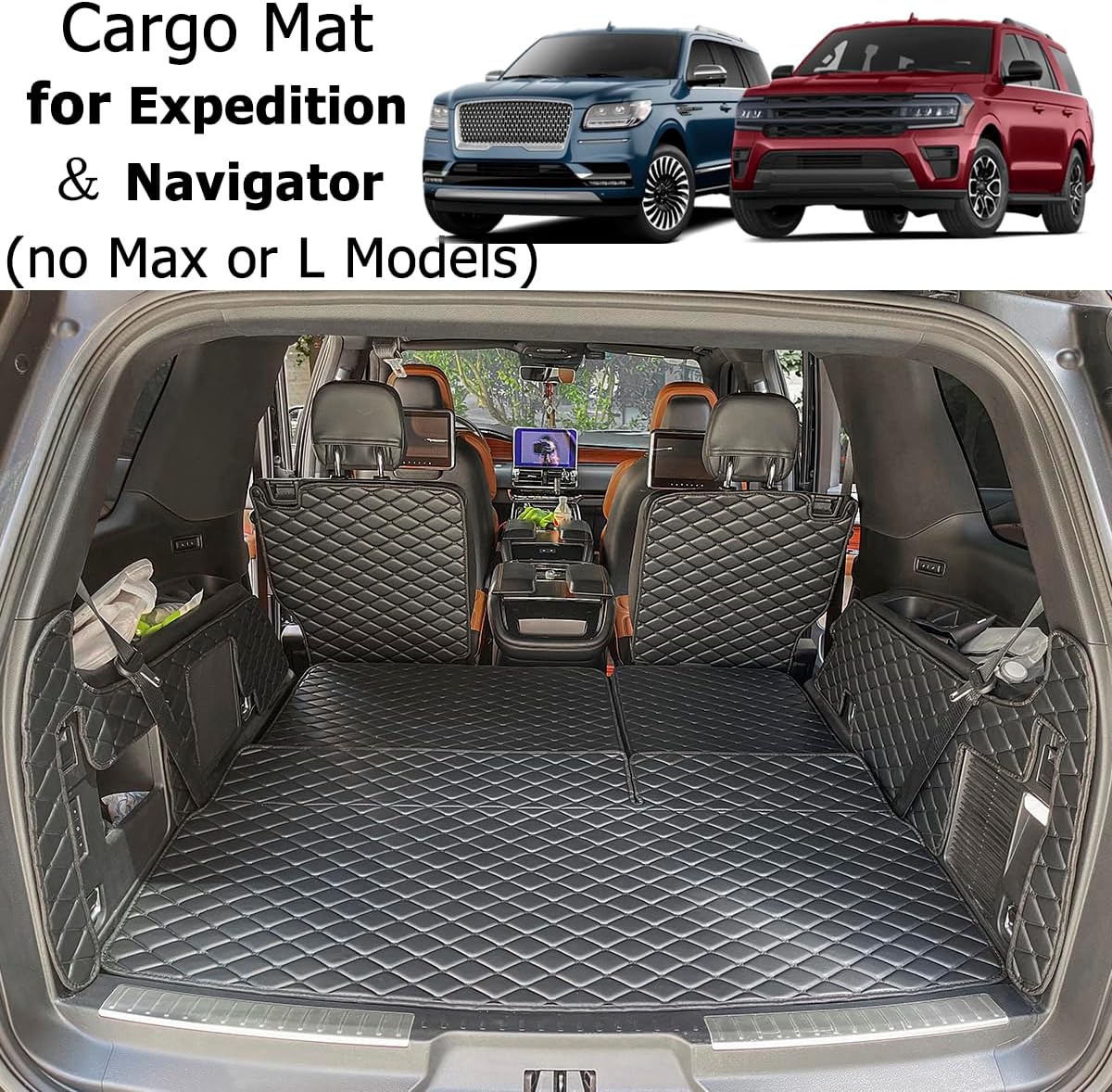 for 2018-2025 Ford Expedition/Lincoln Navigator (no Max or L Models) Trunk Mat ＆ Rear Backrest Mat Cargo Liners All Weather Waterproof