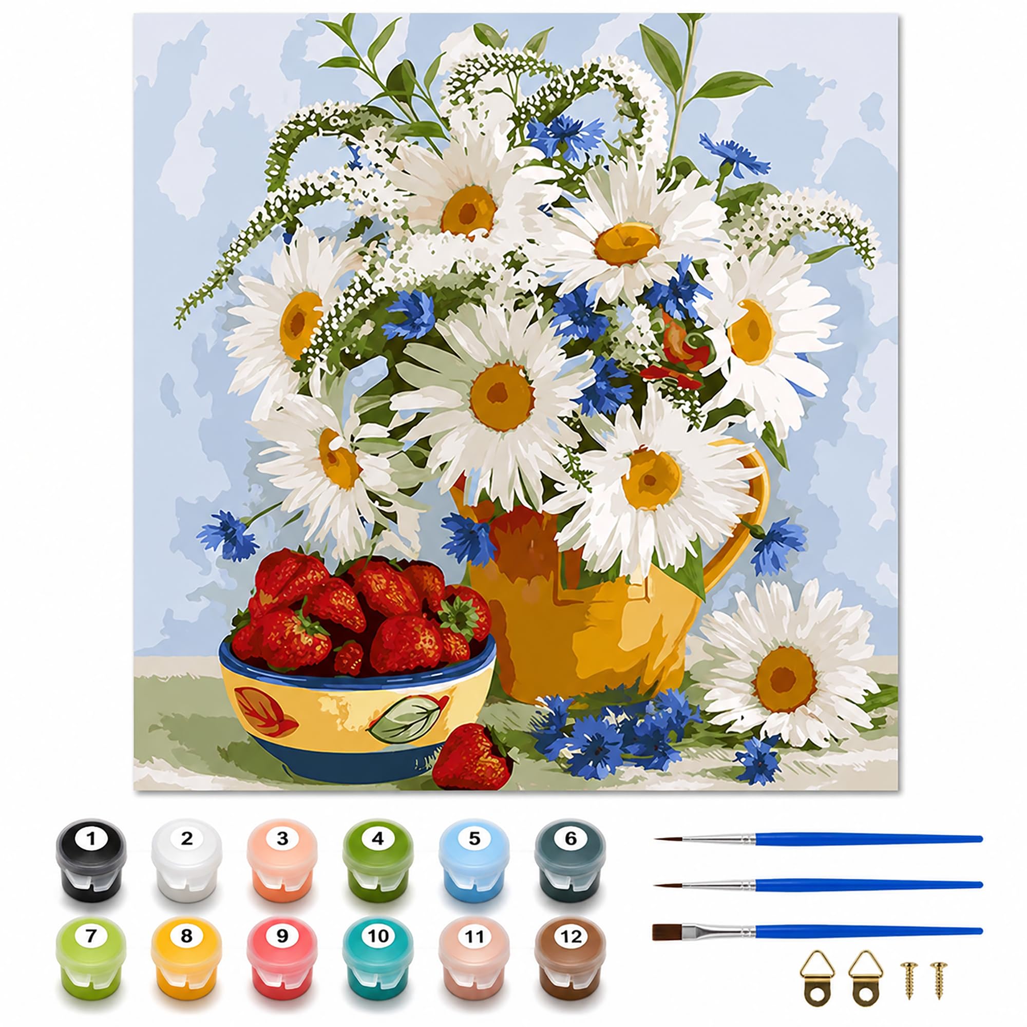 Syntego Daisy & Strawberry Vase Paint by Numbers Kit for Adults – 50x40cm Canvas DIY Painting Set with Acrylic Paint & Brushes – Easy Art Craft, Home Decor & Gift — image 1