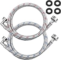 Beaquicy Upgraded 4FT Stainless Steel Washer Hoses with 90° Elbows - Burst-Proof No-Lead Hot & Cold 2-Pack Supply Lines