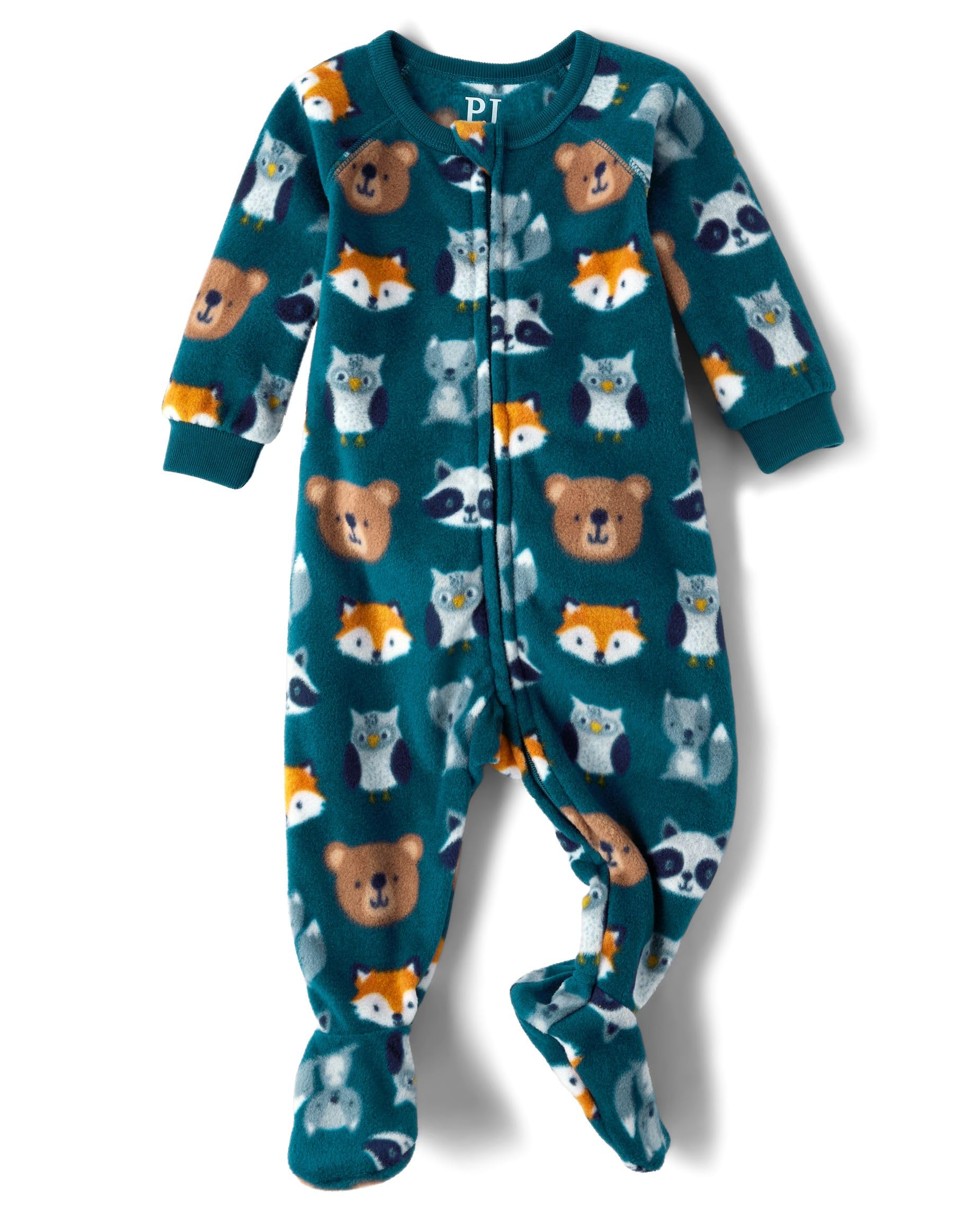 The Children's Place,Baby Boys,and Toddler Fleece Zip-Front One Piece Footed Pajama,Animal Faces,5 Years