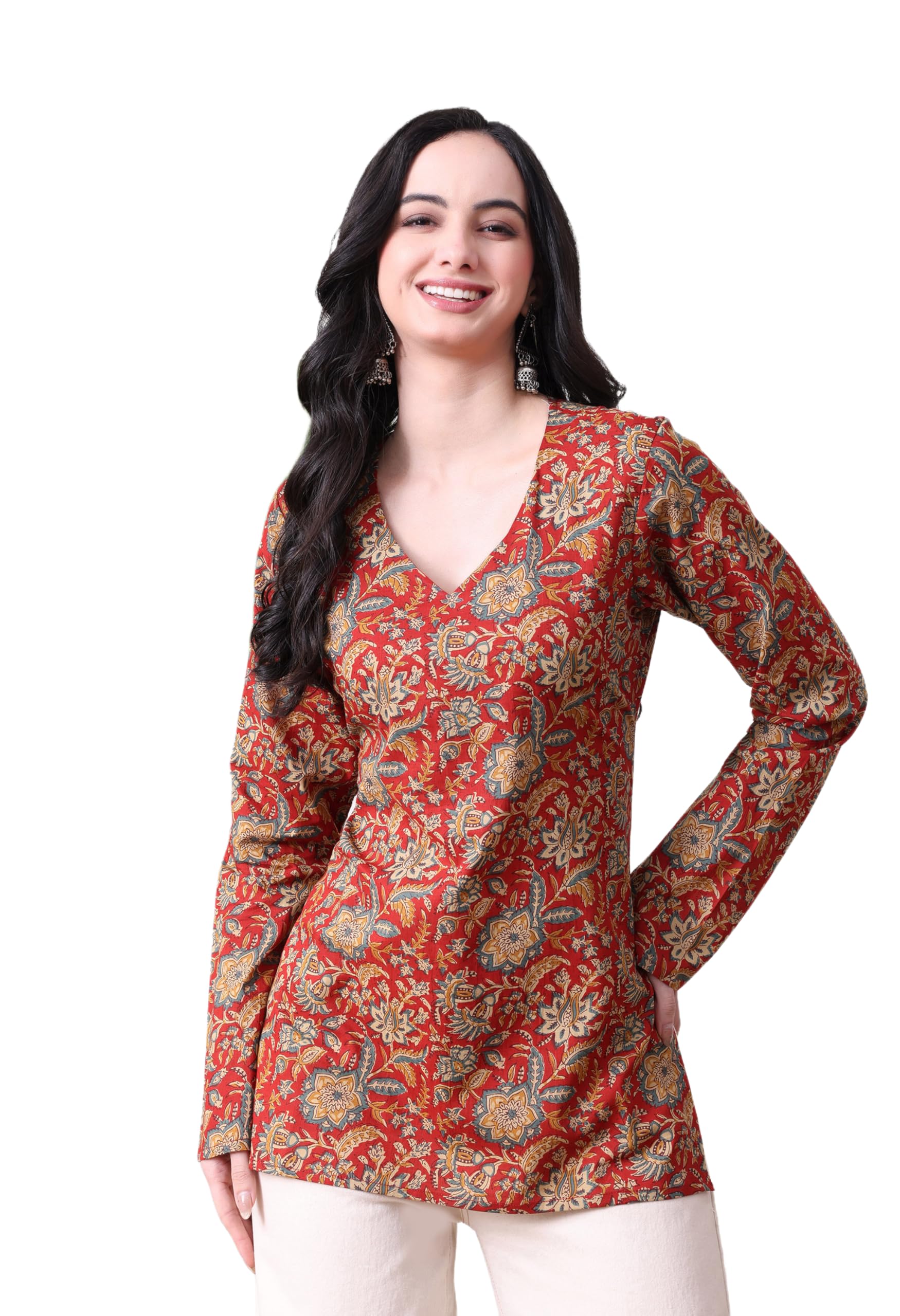meera fab Women's Floral Printed Cotton Short Kurta | Floral Printed Kurta with Full Sleeves | Short Kurti for Women-picture-48
