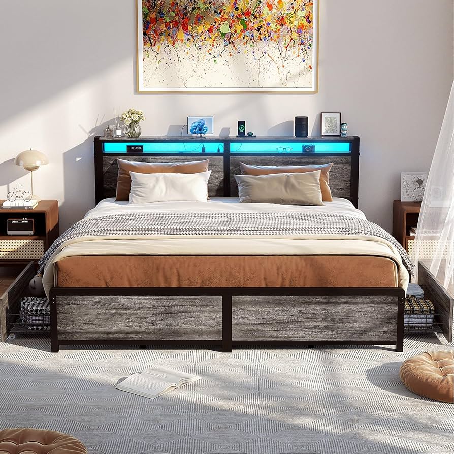 テムジンページ Nisien Queen Bed Frame, Upholstered Platform with Storage