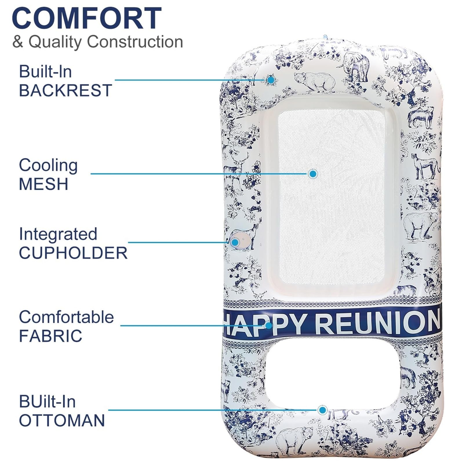 Hamac gonflable / chaise longue de piscine, tapis flottant de piscine pour adultes, fabriqué en PVC épais adapté pour l'eau flottante de piscine, les fêtes de plage et les activités de plein air