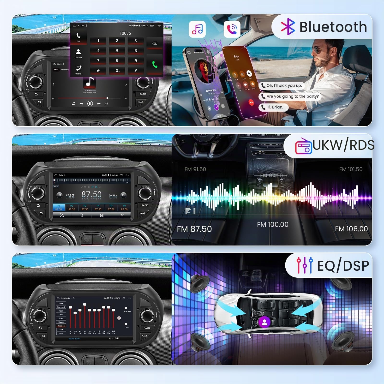 2G+64G Autoradio für FIAT Fiorino/Qubo/Citroen Nemo/Peugeot Bipper mit Carplay Android Auto, Hodozzy Android Radio 7 Zoll Touchscreen mit Navi WiFi Bluetooth DSP FM/RDS Radio mit Rückfahrkamera