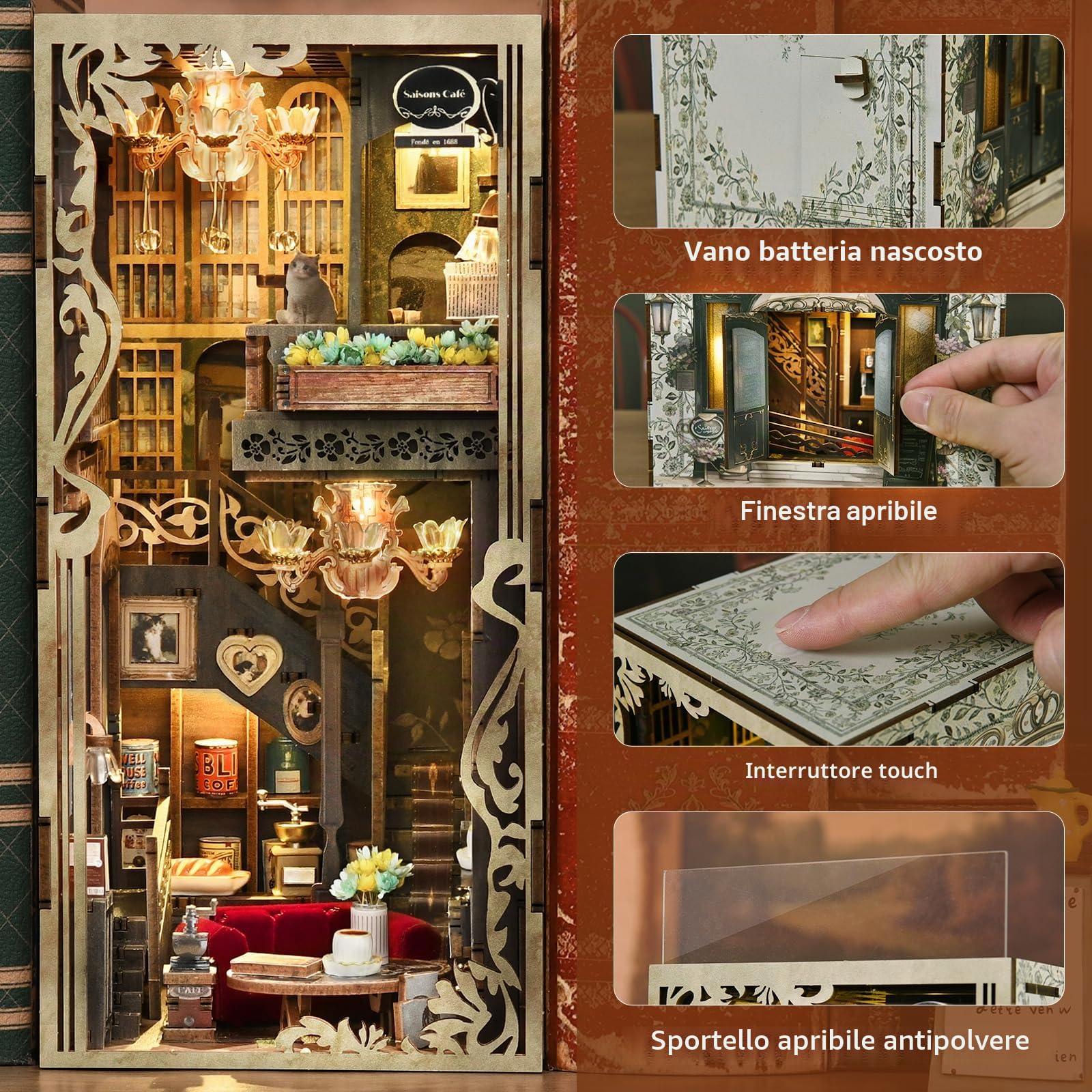 MiniCity Seasons Café Book Nook Kit, modello 3D in legno per libreria