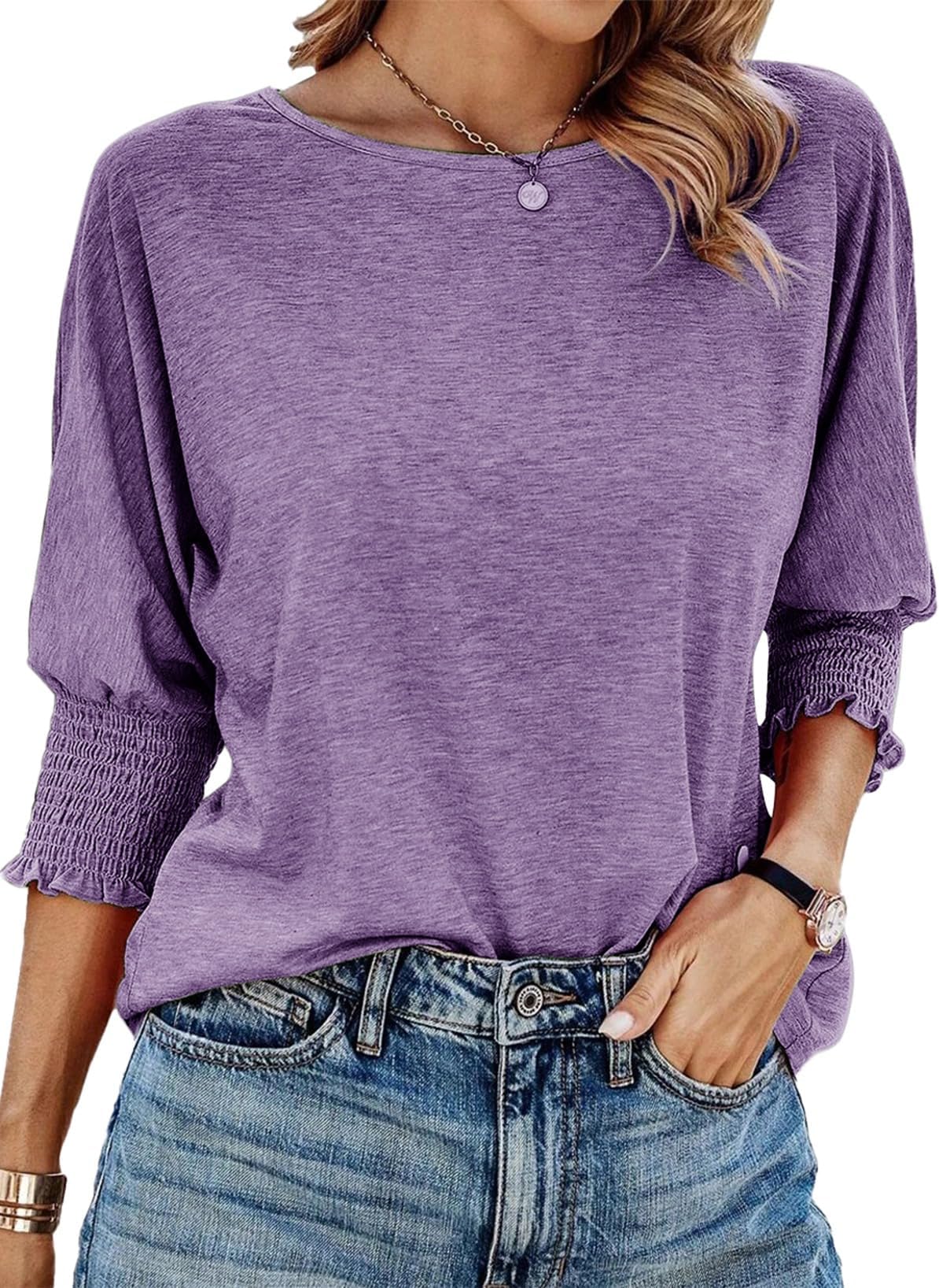 DokotooWomen's 2025 Fashion Tops 3/4 Sleeve T-Shirts Cute Crewneck Basic Business Tees Blouses
