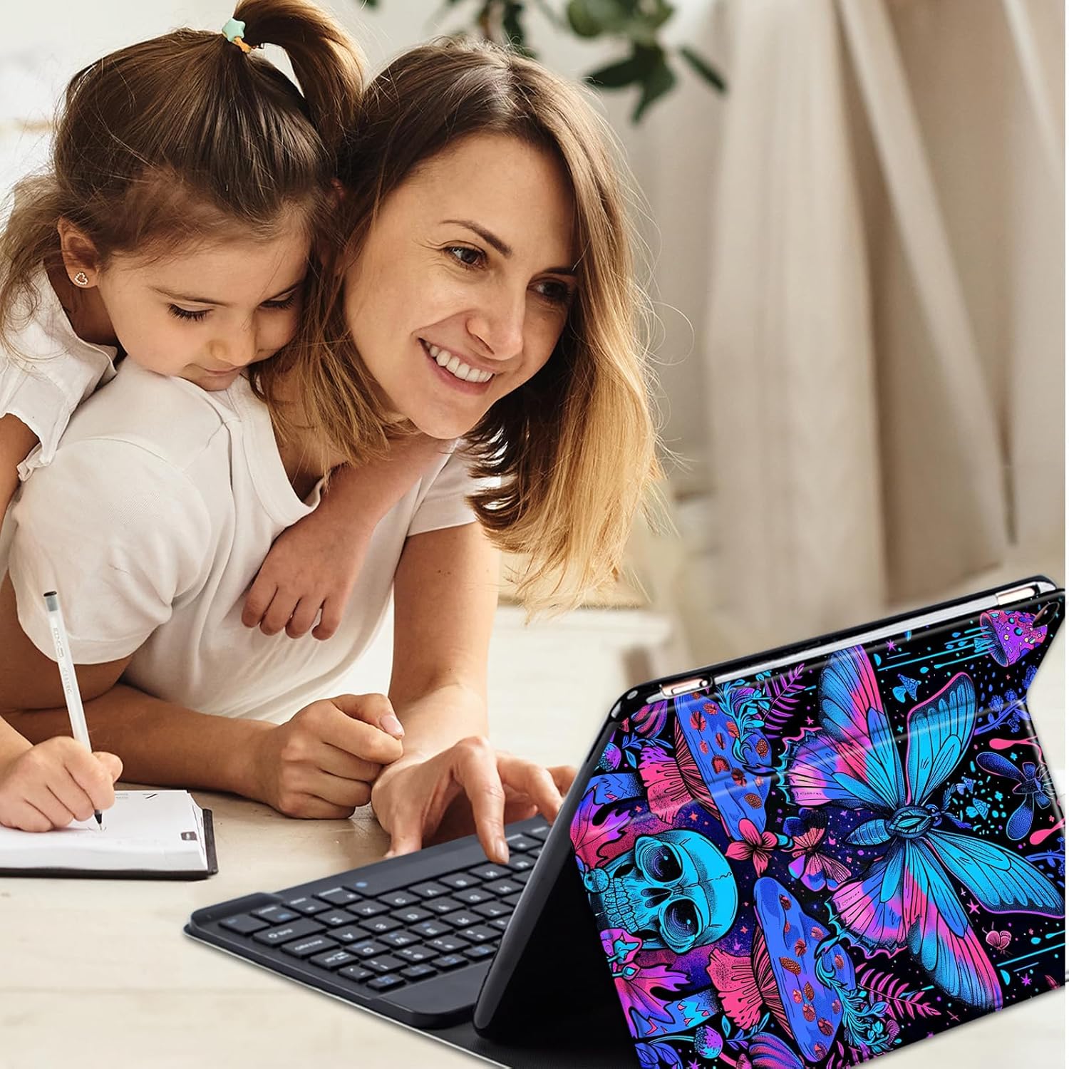 Keyboard Case for Amazon Fire Max 11 (13th Generation, 2023 Release), Detachable Wireless Bluetooth Keyboard and Auto Sleep/Wake Fire Max 11 Tablet Case with Keyboard, Skull Butterfly