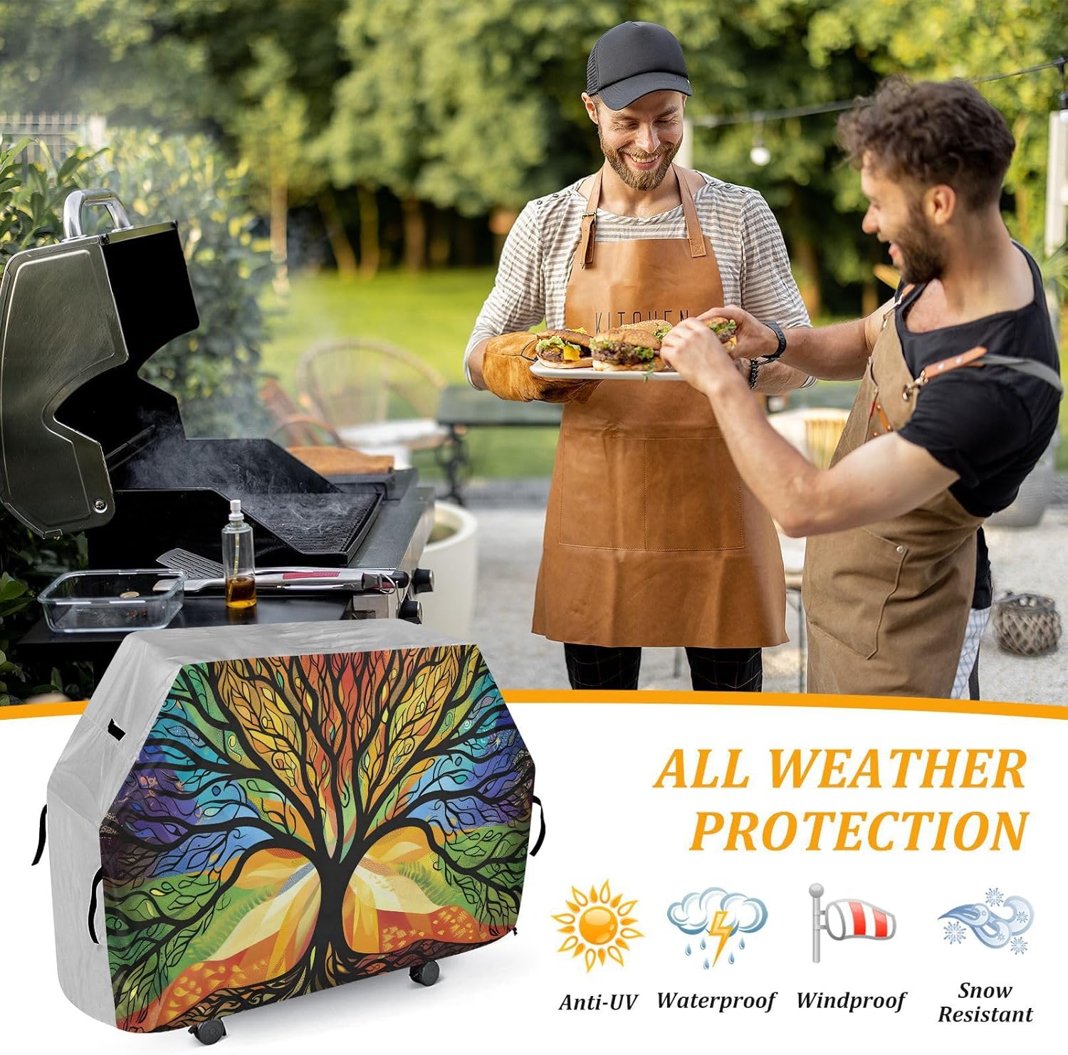 Premium Grill Cover Waterproof an Illustration of A Tree with Vibrant Branches Reaching Out and Intertwining Symbolizing The Growt Barbecue Cover Fade Resistant BBQ Cover Heavy Duty Fits Grill Widths
