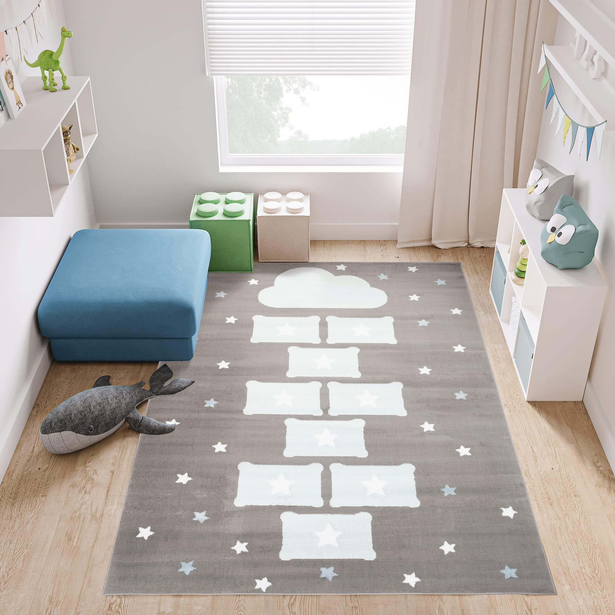 Tapis de chambre fille garçon doux et facile à nettoyer motif marelle