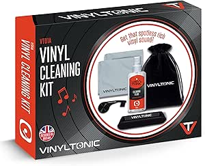 Vinyl Tonic Vinyl Record Cleaning Kit – Includes Cleaning Fluid, Velvet Brush, Microfiber Cloth, Stylus Brush & Storage Bag