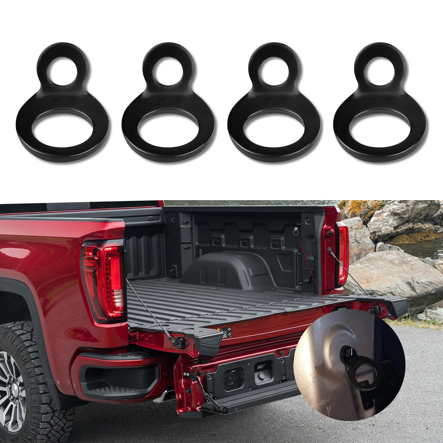 4PCS Tie Down Strap Rings, Tie-Down Anchors Hooks For Mounting In The Garage Metal Tie Down Anchors Rings For Tiedown Attachment Points For Truck Trailer Camper Rv Dirt Bike Pickup