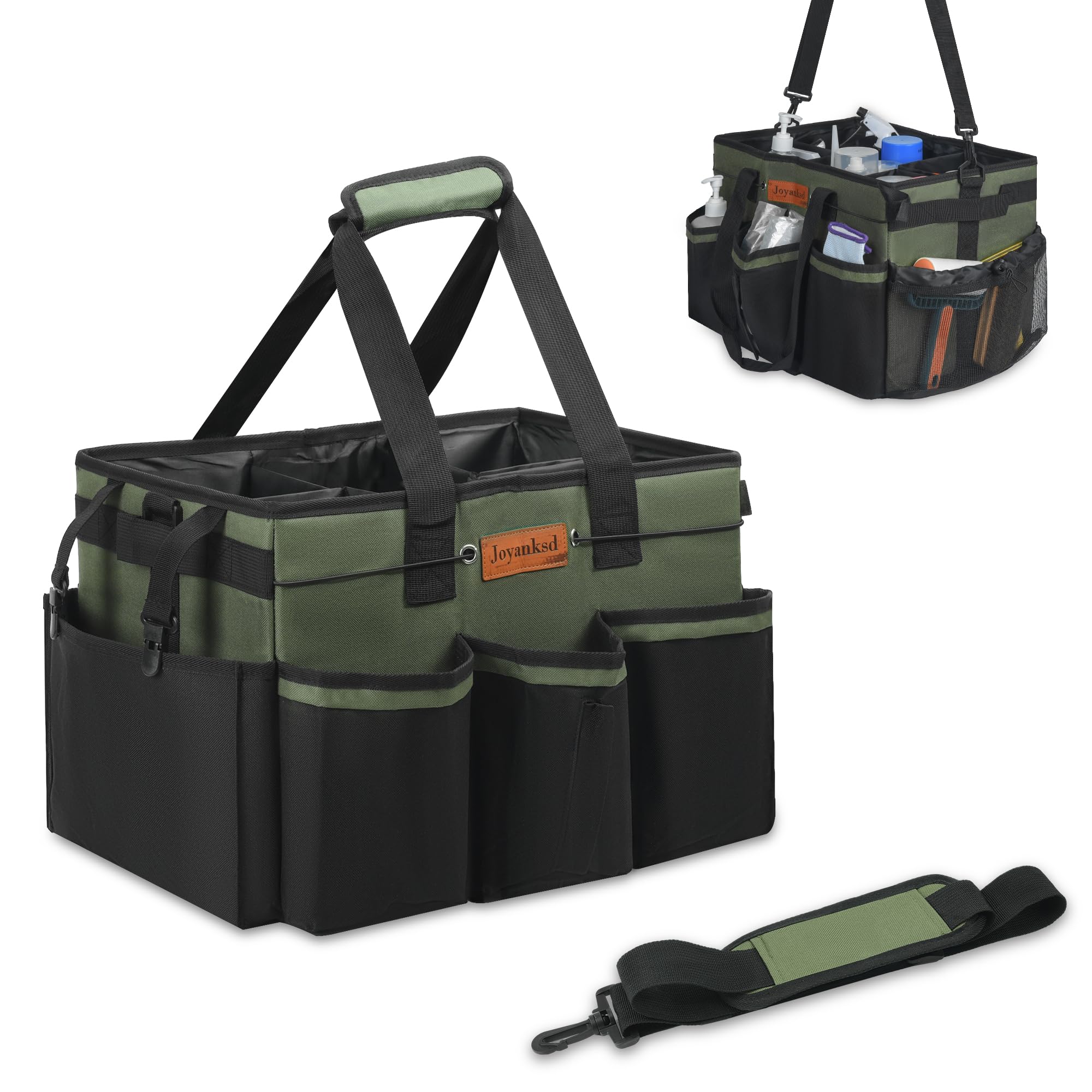 Cleaning Caddy Bag,Wearable Cleaning Caddy Bag,Cleaning Supplies Organizer with Detachable Divider and Handles,Cleaning Supply Tote for Cleaning Tools for Car, Home & Housekeeping Work(green)