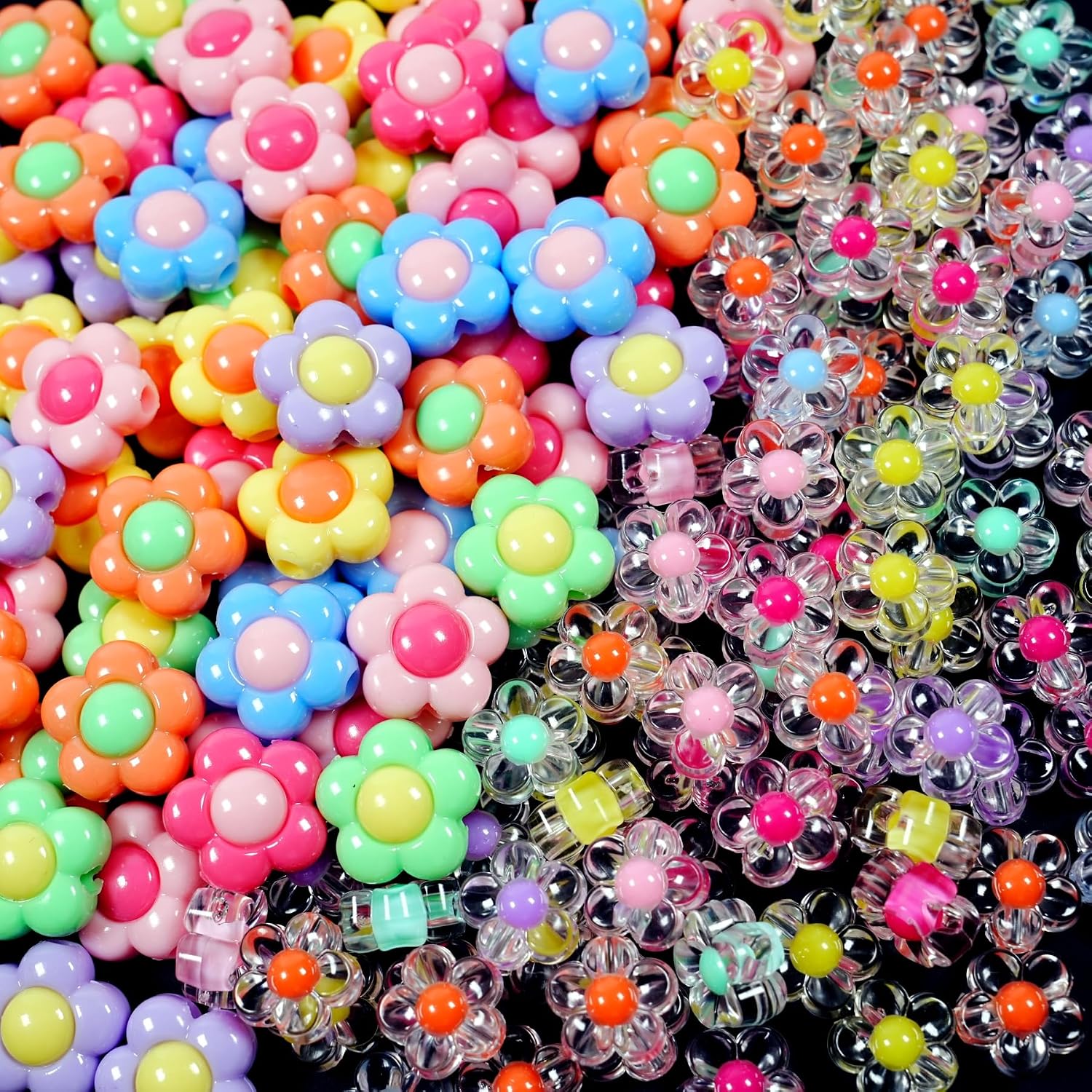 200Pcs Colorful Acrylic Flower Beads 2 Types Cute Sun Flower Beads 16mm&12mm Multicolor Bead for Jewelry Making Bracelets Bulk