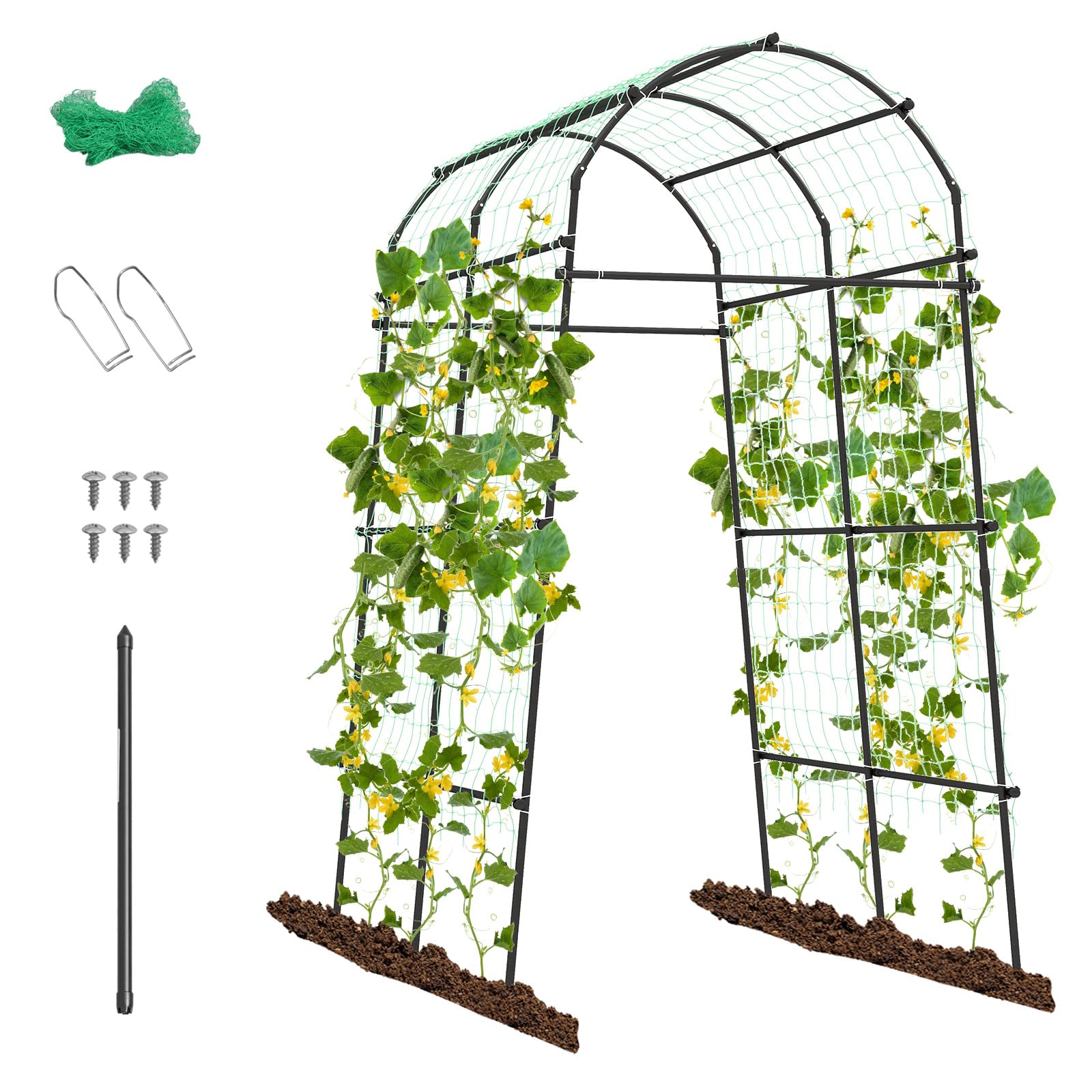 HOMASIS Rankgitter mit Gitternetz, Rosenbogen Gartenbogen mit Stahlrahmen, Rankhilfe Rankbogen für Kletterpflanzen, Torbogen Rosenbogen Rosengitter für Outdoor, Pergola Schwarz, 181x110-160x230cm