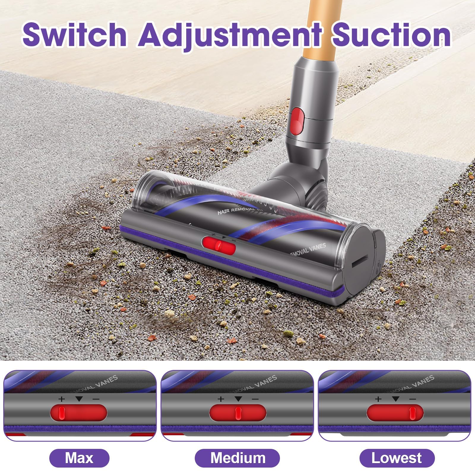 Torque Drive Bodendüse für Dyson V11 V15 V10 V8 V7 Bürste Anti-Tangle Einstellbare Saugkraft Elektrische Bodenbürste für Dyson SV10 SV11 SV12 SV14 SV15 Hartboden und Teppiche Ersatzbürste