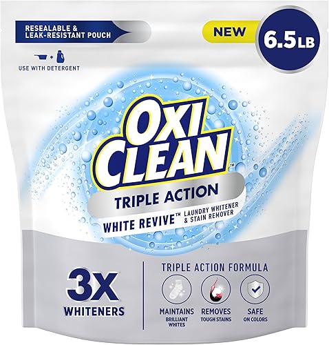 Miniatura 10 de OxiClean Triple Action White Revive Blanqueador de ropa en polvo y removedor de manchas, usar con detergente, blanquea y abrillanta la ropa, elimina