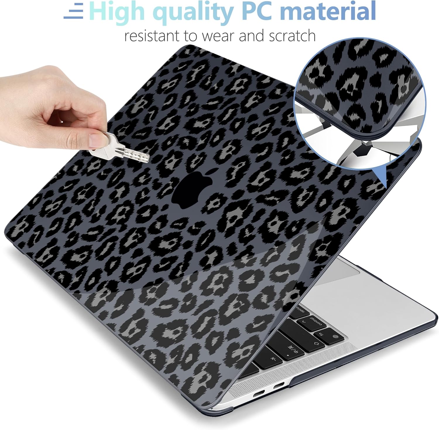 MEEgoodo for MacBook Pro 13 inch Case 2022 2021 2020 A2338 M2/M1 A2251 A2289 with Touch ID,Clear Laptop Hard Shell Cases with Keyboard Webcam Cover&Trackpad Film & Type C Adapter, Snow Leopard Texture - Image 3